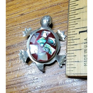 Vintage Alpaca Mexico Silver/Enamel Turtle Brooch Pin 1.5" x 1" Collectible